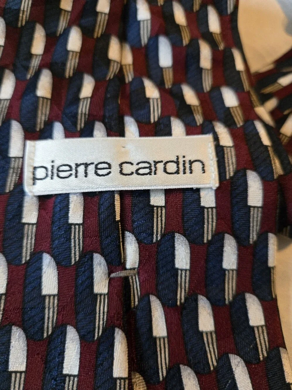 Pierre Cardin 100% Silk Tie Burgundy Navy Khaki Cream Geometric 58